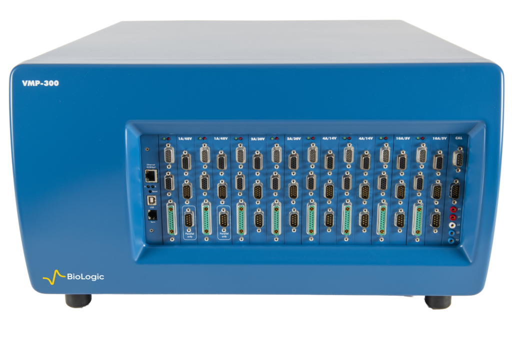 Bio-Logic VSP-300 multi-channel potentiostat, front view